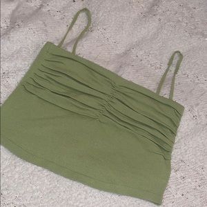 PISTACHIO KNIT CROP RUCHED TOP